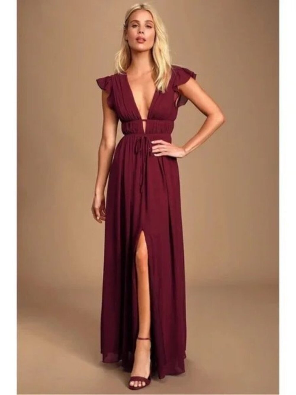 Burgundy Medium Chiffon Maxi Dress I’m All Yours Grecian Bridesmaids from Lulus
